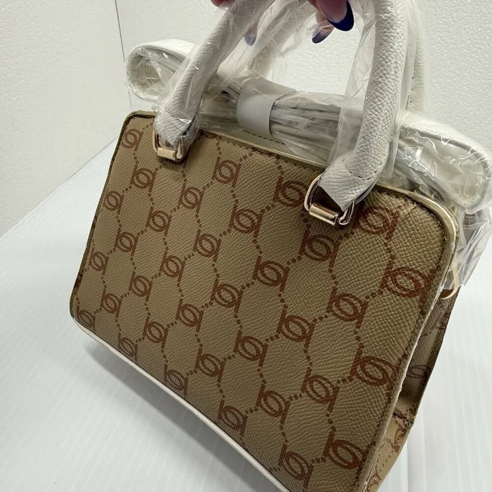 NWT Bebe Y2K Leilani Almond White Monogram Mini Satchel Crossbody Bag